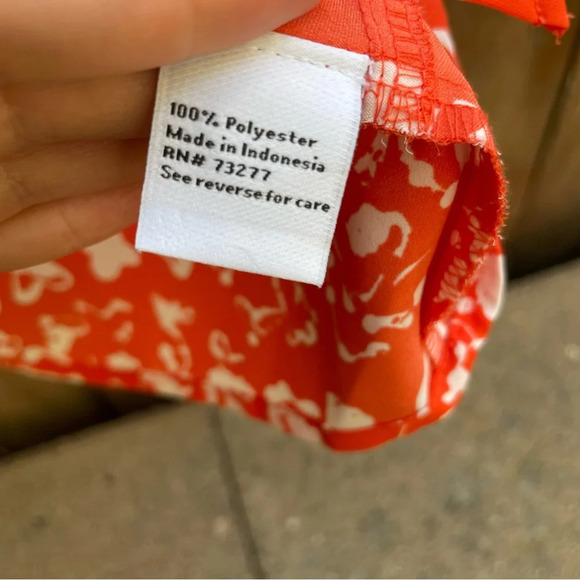 NINE WEST Women’s Orange White Floral Print Blouse Shirt Front Tie Size Large - Picture 11 of 11